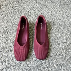 Vivaia Square Toe V-Cut Flats Margot Size 38.5 US 7.5 Wine Red Metallic NEW